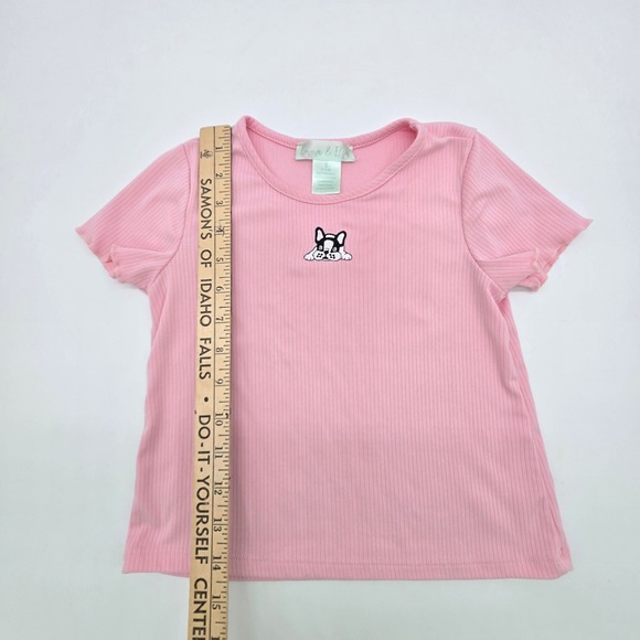 Emma & Elsa Pink Ribbed French Bulldog Embroidered T Shirt Kids Size 5T - Picture 5 of 5